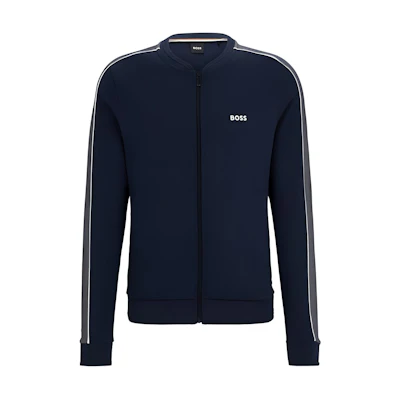 HUGO BOSS Navy Cotton-Blend Zip-Up Jacket with Striped Embroidered Logo Mens 50511037-403