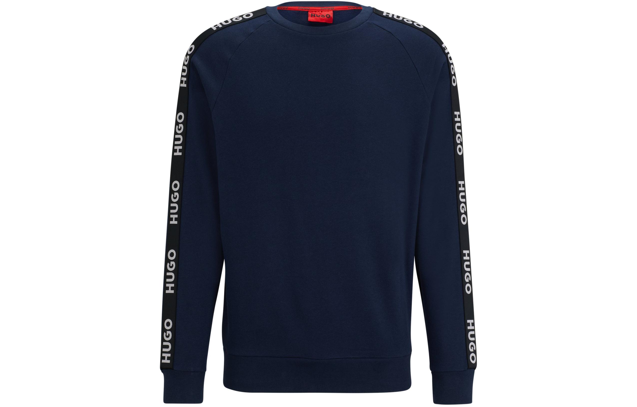 HUGO BOSS Navy Cotton-Terry Logo Sweatshirt with Ribbed Cuffs 50504273-405