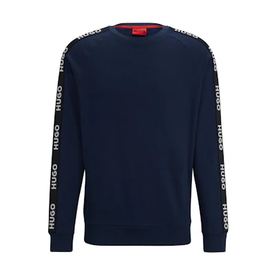 HUGO BOSS Navy Cotton-Terry Logo Sweatshirt with Ribbed Cuffs 50504273-405