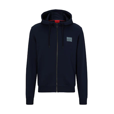 HUGO BOSS Navy Cotton-Terry Zip-Up Hoodie with Flock-Print Logo 50501016-405