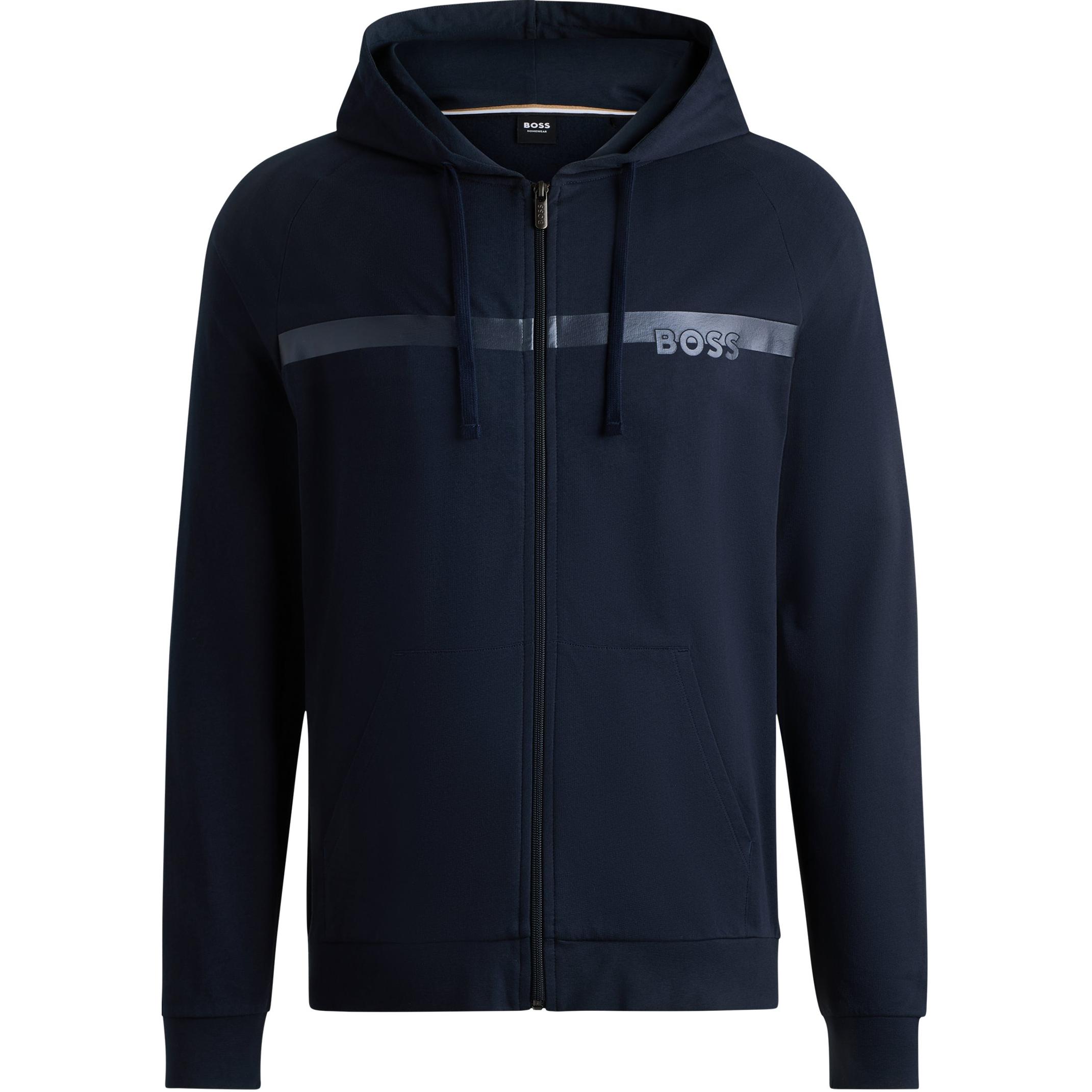 HUGO BOSS Navy Cotton-Terry Zip Hoodie with Foil-Print Logo 50527451-403