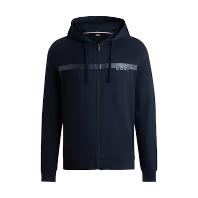 HUGO BOSS Navy Cotton-Terry Zip Hoodie with Foil-Print Logo 50527451-403