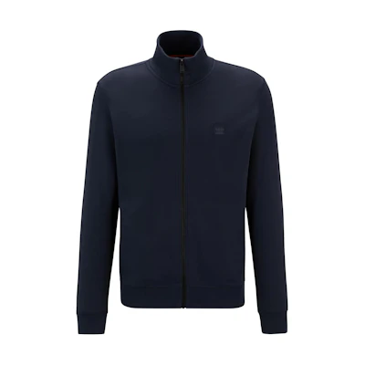 HUGO BOSS Navy Cotton Terry Zip-Up Jacket with Logo Patch 50511709-404