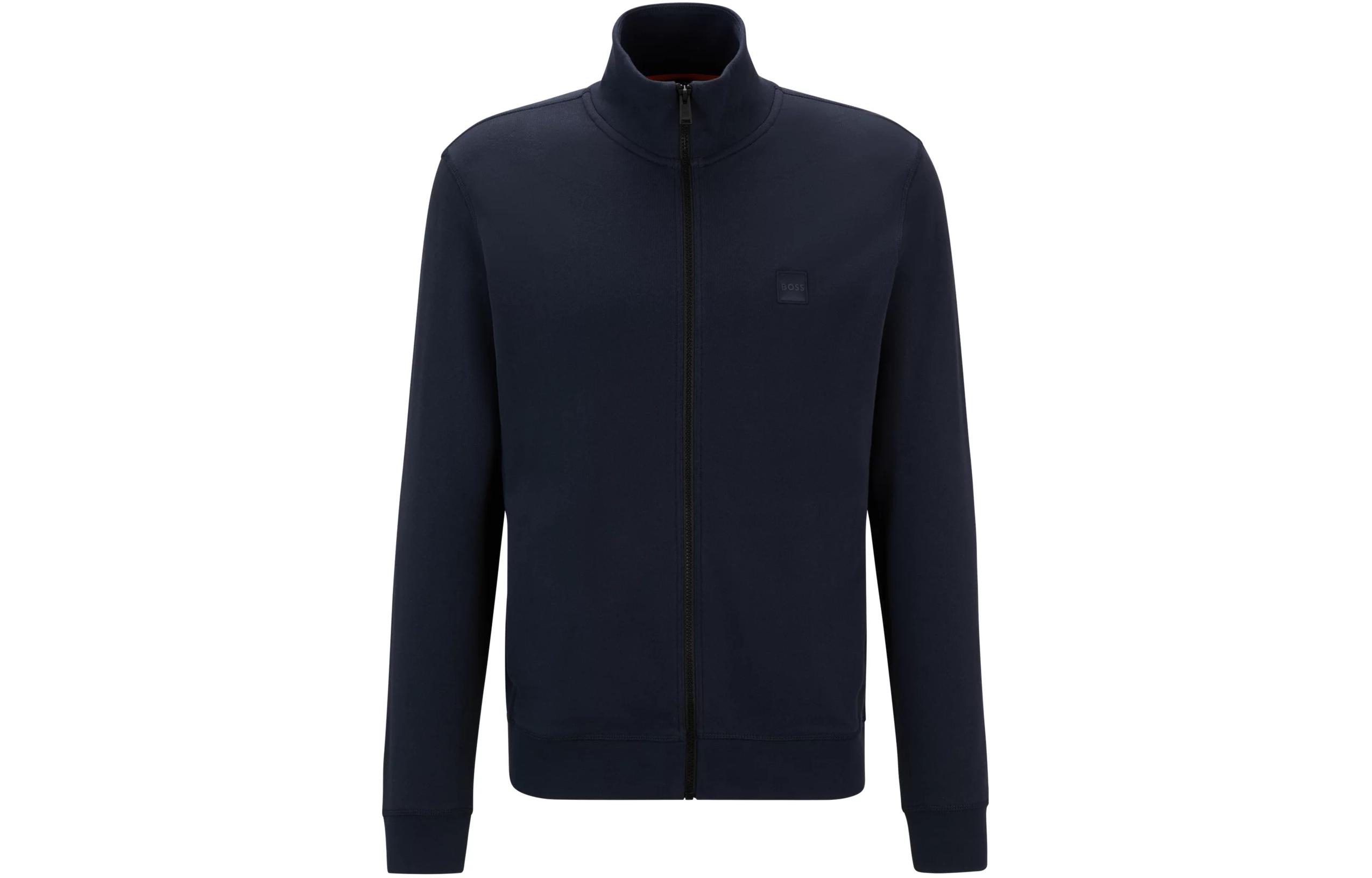 Order HUGO BOSS Jaket Zip-Up Navy Cotton Terry dengan Logo Patch 50511709-404
