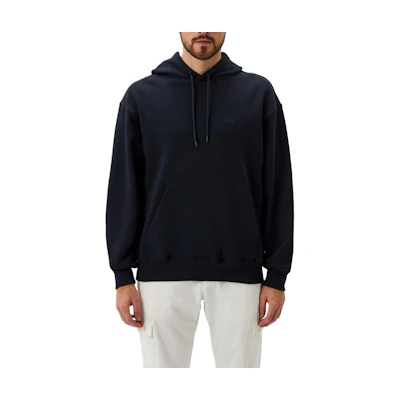 HUGO BOSS Navy Hoodie with Solid Logo Print and Drawstring Design 50505775-404