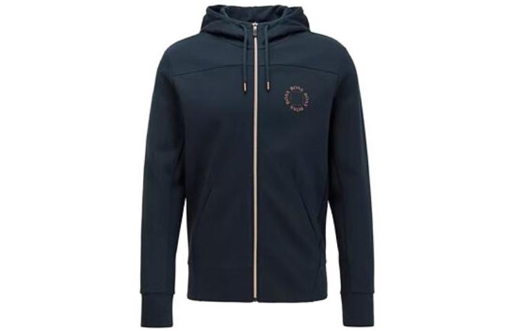 HUGO BOSS Navy Logo Print Zip-Up Hoodie Jacket 50423593-412