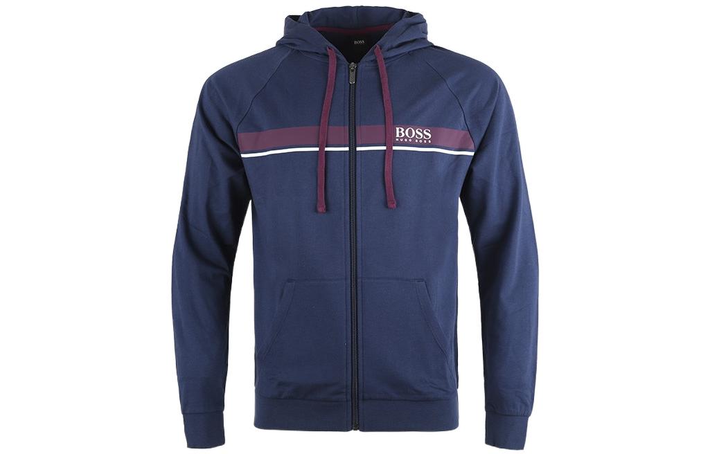 HUGO BOSS Navy Logo Print Zip-Up Hoodie Jacket 50460328-402