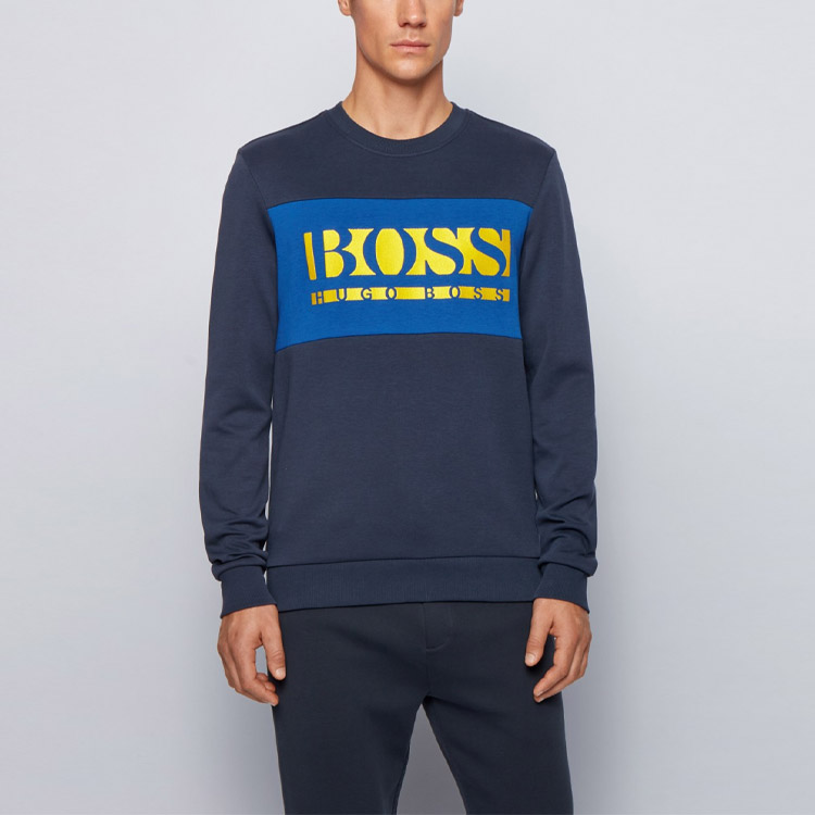 Shop HUGO BOSS 刺繡標誌設計海軍藍長袖運動衫 50447034-410