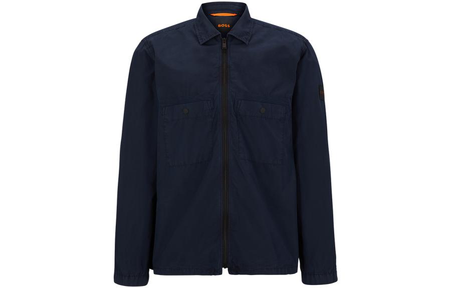 HUGO BOSS Navy Solid Logo Collar Long Sleeve Jacket 50488038-404