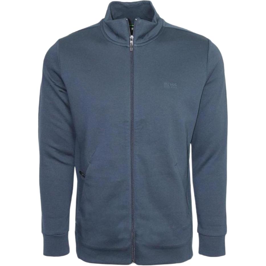 HUGO BOSS Navy Solid Logo Print Zipper Jacket with Stand Collar 50412906-410
