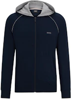 HUGO BOSS Navy Stretch-Cotton Zip-Up Hoodie with Logo Detail 50515392-403 HUGO BOSS Navy Stretch-Cotton Zip-Up Hoodie with Logo Detail 50515392-403