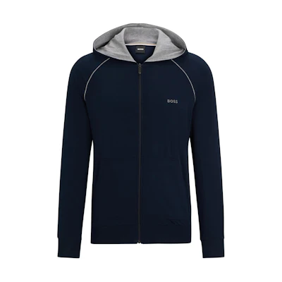 HUGO BOSS Navy Stretch-Cotton Zip-Up Hoodie with Logo Detail 50515392-403