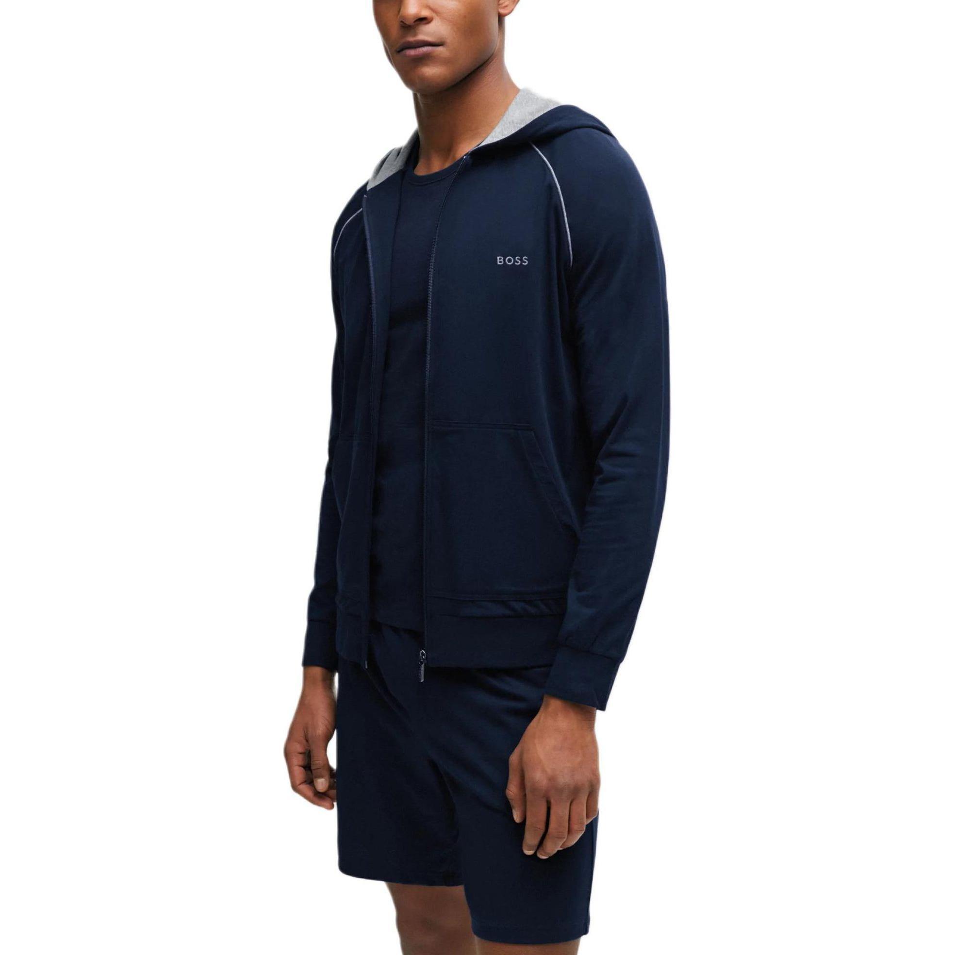 Lookbook HUGO BOSS 海軍藍伸縮棉拉鍊連帽外套 帶Logo細節 50515392-403