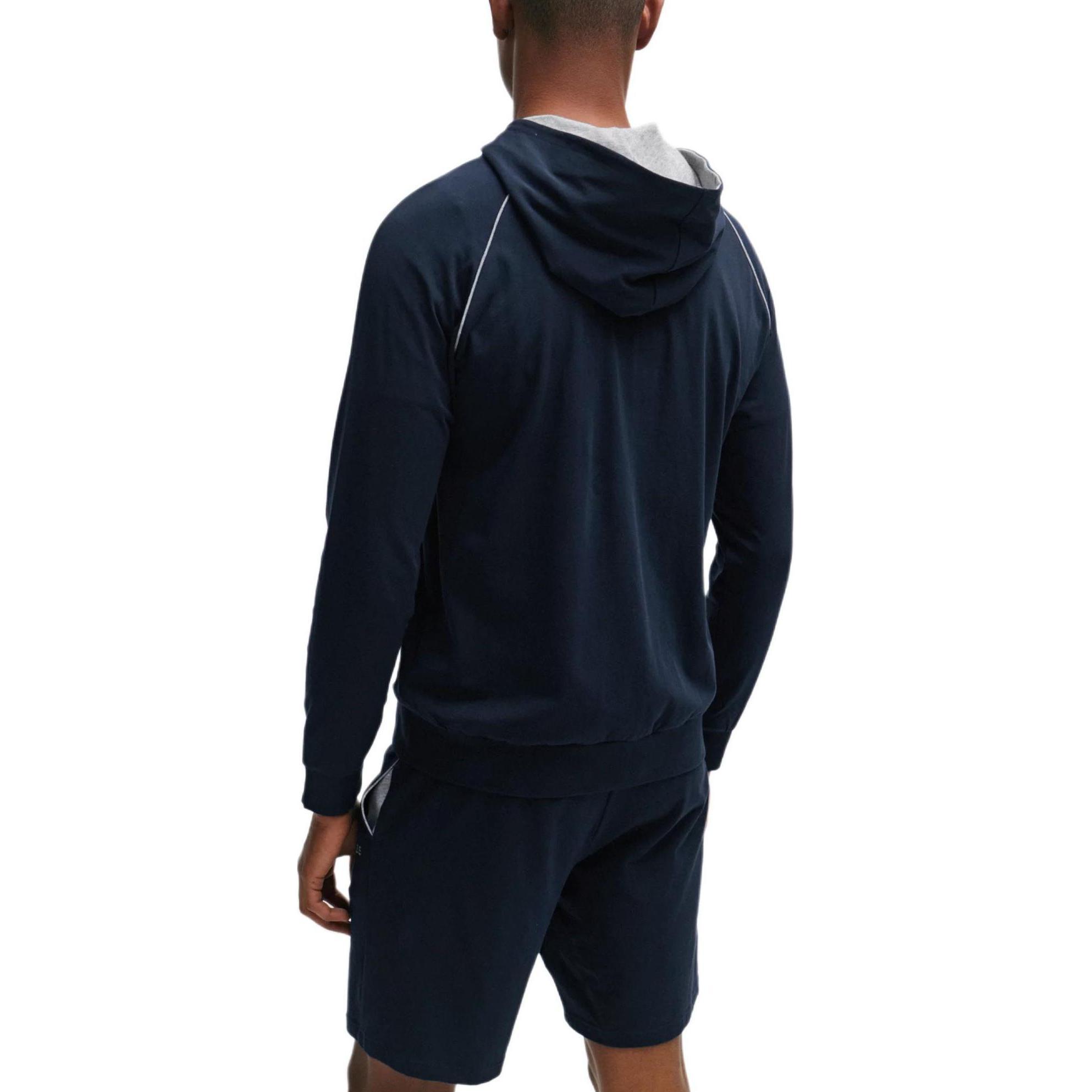 Shop HUGO BOSS 海軍藍伸縮棉拉鍊連帽外套 帶Logo細節 50515392-403