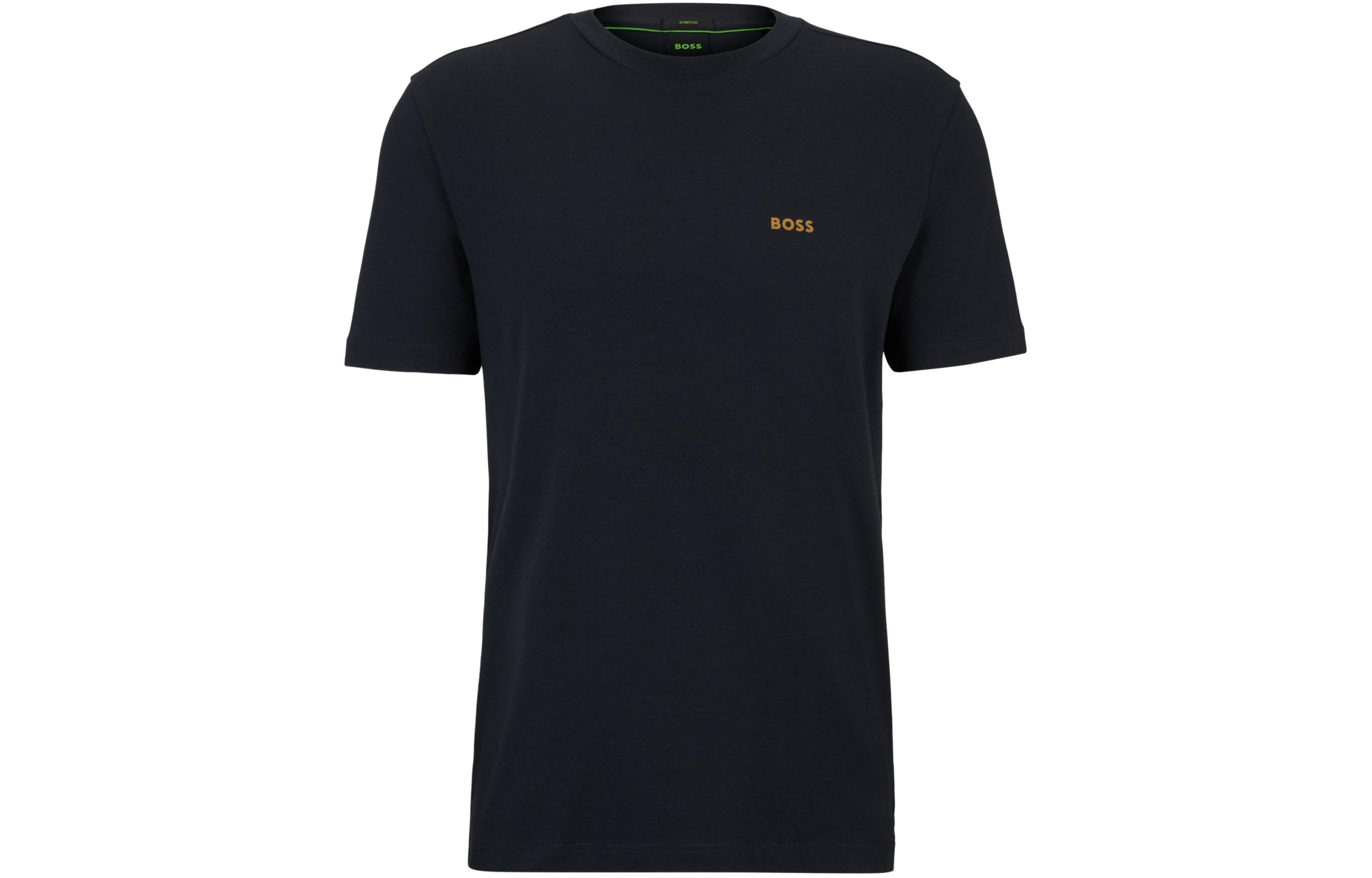 HUGO BOSS Navy Stretch Cotton Regular Fit T-Shirt with Contrast Logo 50506373-401