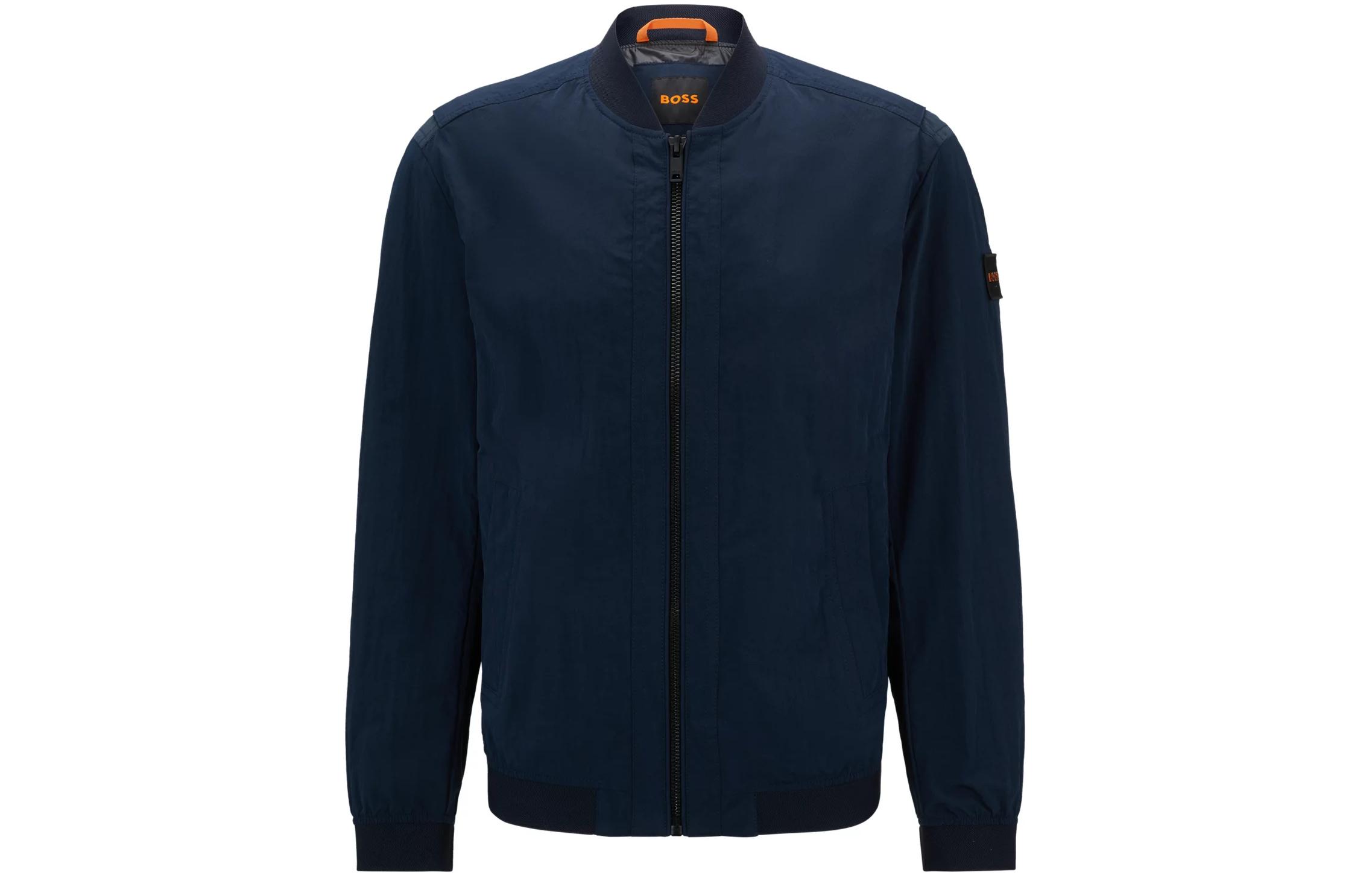 HUGO BOSS Navy Water-Repellent Crinkle Cotton-Effect Jacket 50513937-404