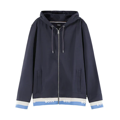 HUGO BOSS Navy Zip-Up Hoodie Jacket with Letter Print 50481761-404