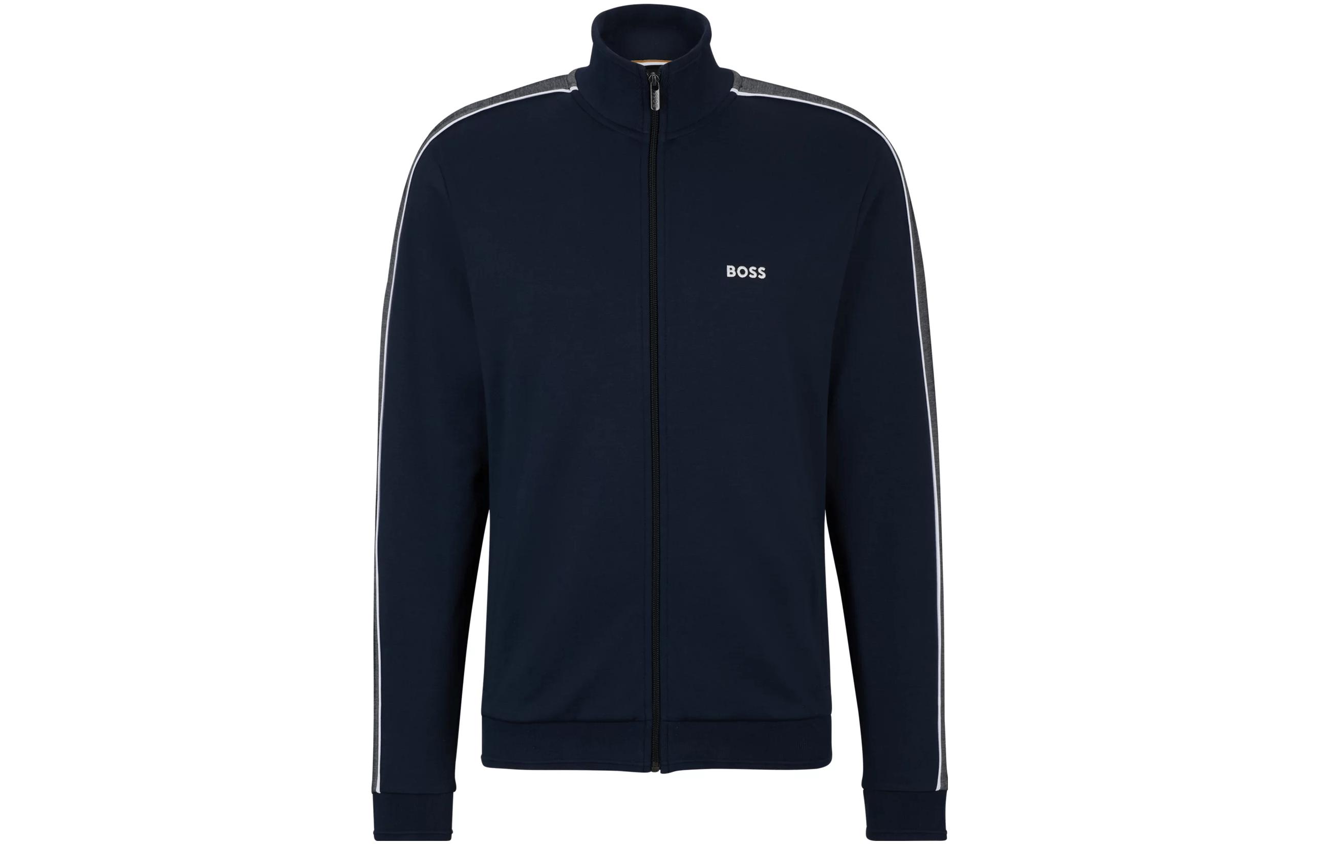HUGO BOSS Navy Zip-Up Jacket with Embroidered Logo 50511041-403