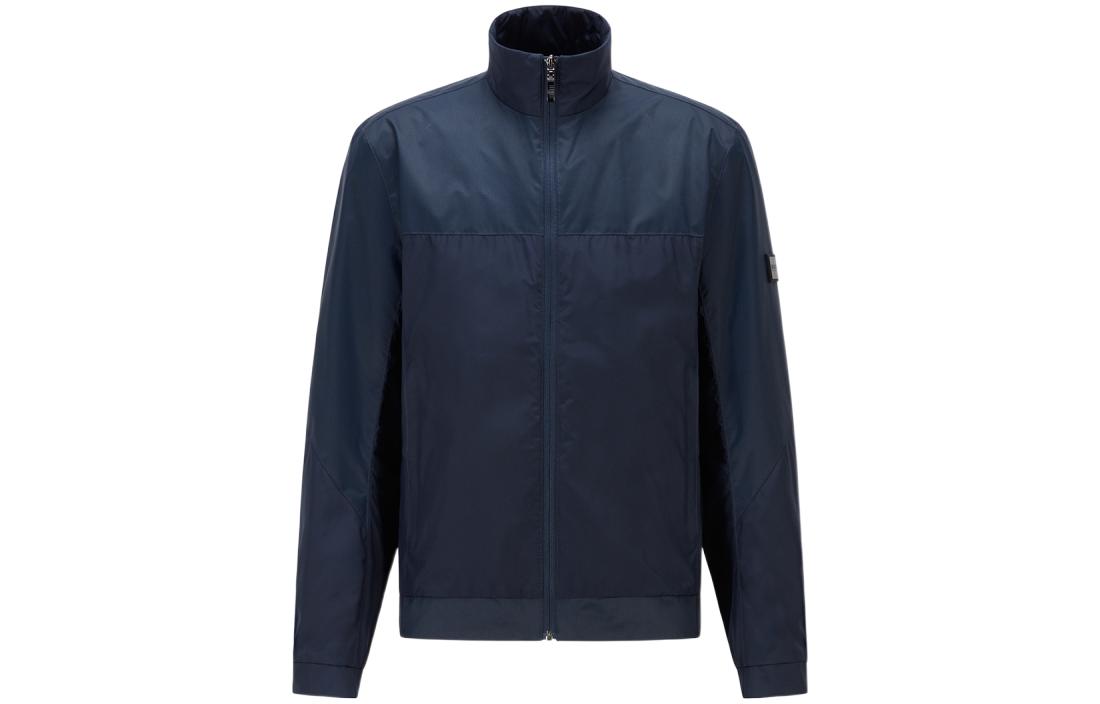 HUGO BOSS Navy Zip-Up Patchwork Stand Collar Jacket 50440955-410