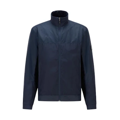 HUGO BOSS Navy Zip-Up Patchwork Stand Collar Jacket 50440955-410