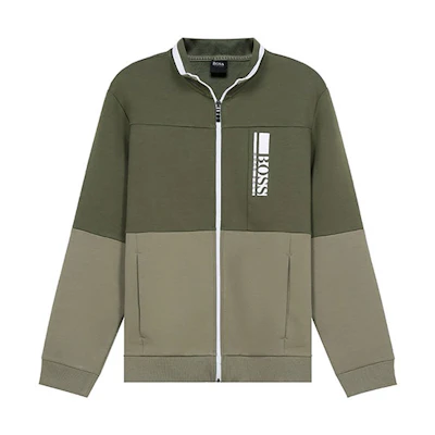HUGO BOSS Olive Green & Gray Cotton Sweatshirt with Logo Embroidery 50447023-302