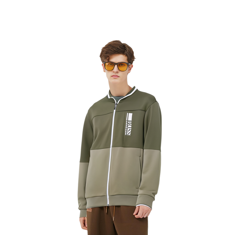 HUGO BOSS Olive Green & Gray Cotton Sweatshirt with Logo Embroidery 50447023-302 圖 4