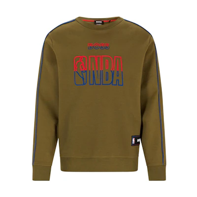 HUGO BOSS Olive Green Crewneck Pullover Letter Print Sweatshirt 50477351-344