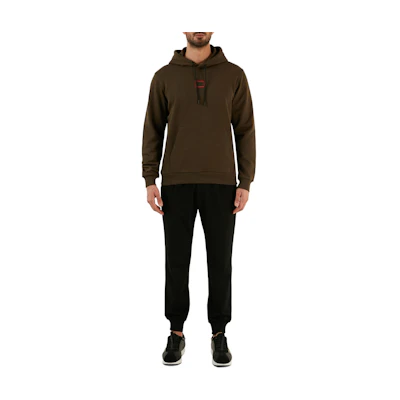 HUGO BOSS Olive Green Logo Print Drawstring Hoodie 50481327-303