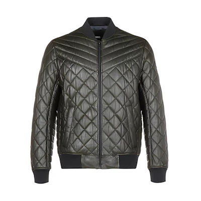 HUGO BOSS Olive Green Slim Fit Leather-Zip Cotton Jacket 50442065-346