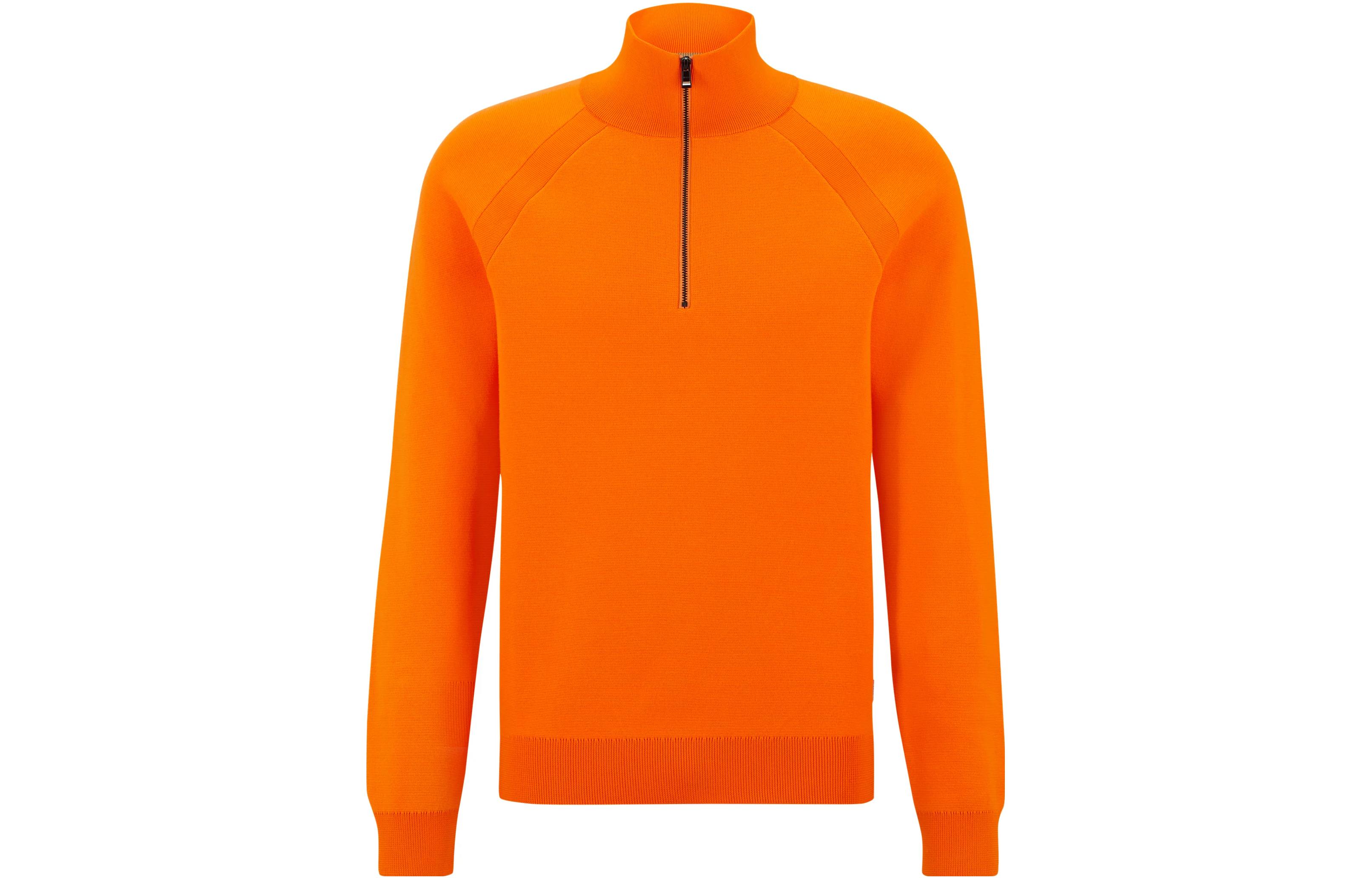 HUGO BOSS Orange Half-Zip Mock Neck Pullover Sweatshirt with Logo 50489063-829