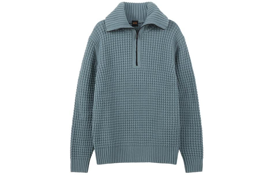 HUGO BOSS Orange SS24  Green Pullover Half-Zip Collar Sweater Long Sleeve. 50498947-375