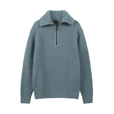 HUGO BOSS Orange SS24 Green Pullover Half-Zip Collar Sweater Long Sleeve. 50498947-375