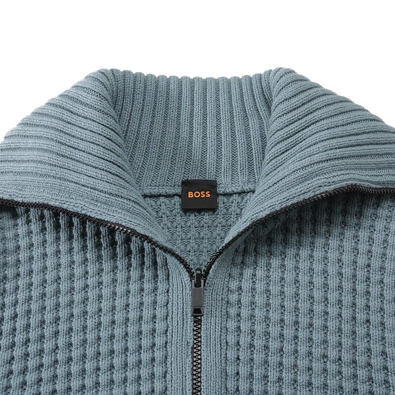 Sizing HUGO BOSS Orange SS24 綠色半拉鍊高領長袖毛衣 50498947-375