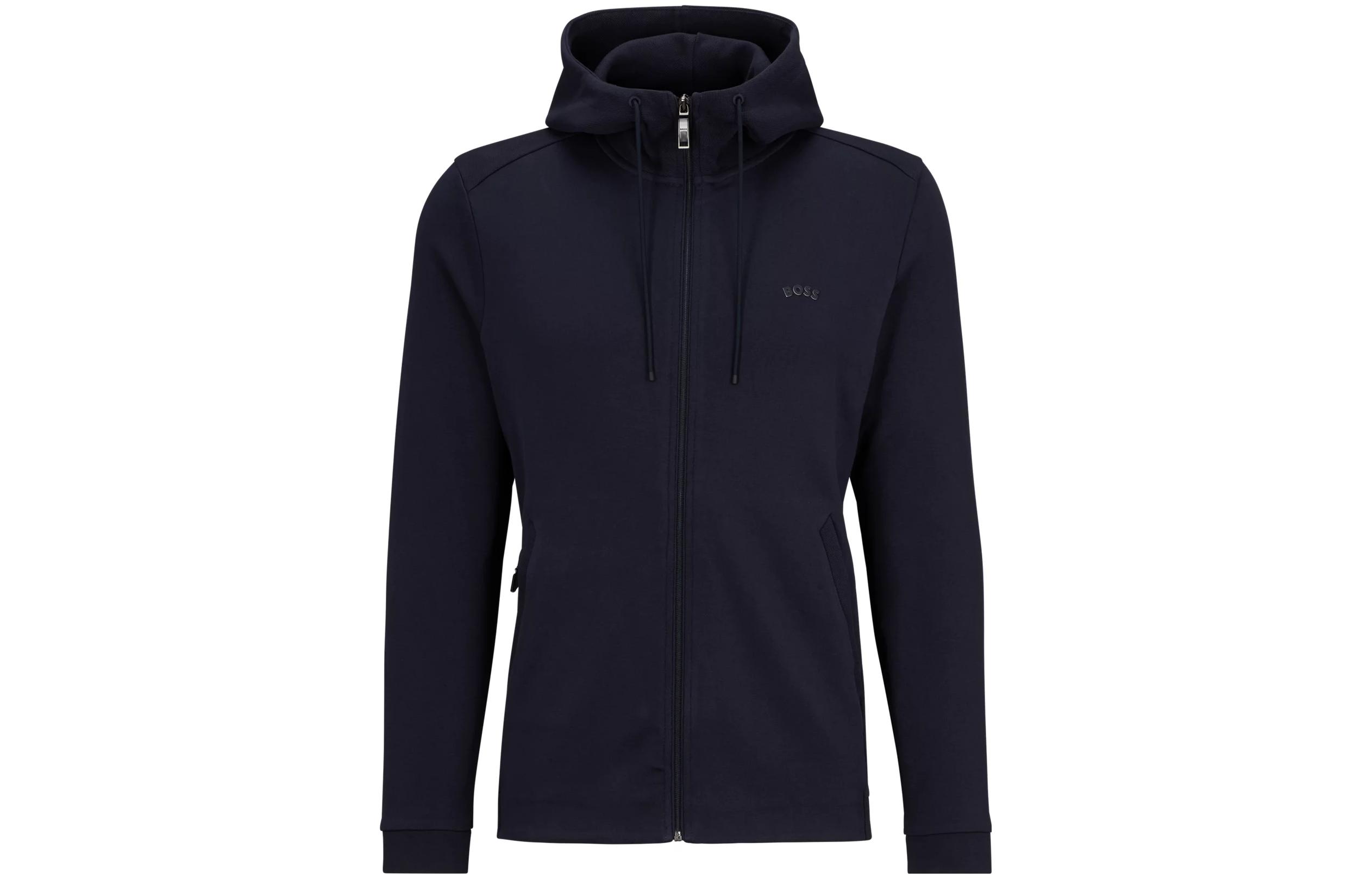 HUGO BOSS Organic Cotton Logo Zip Hoodie - Dark Blue 50469104-402