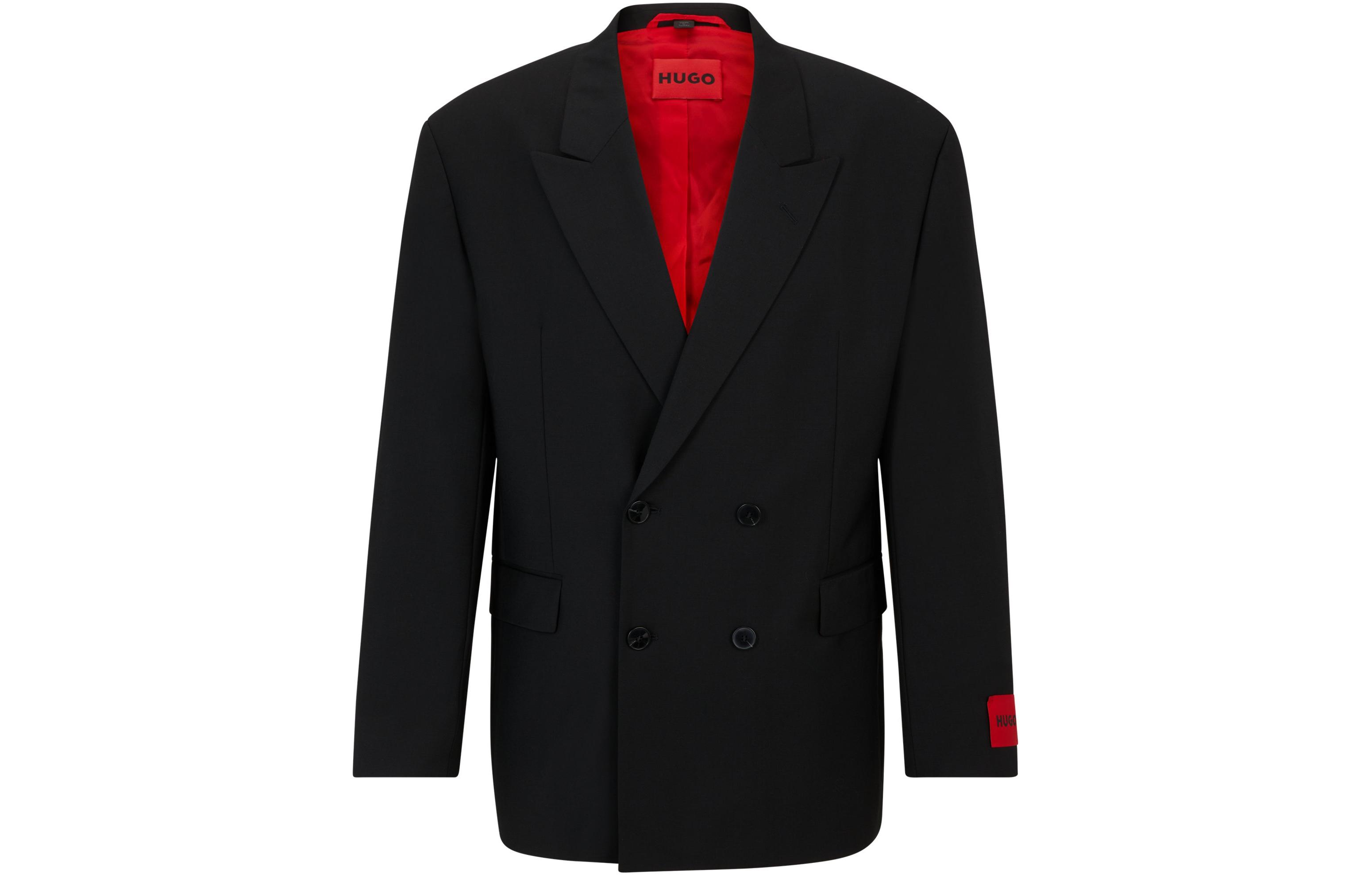 HUGO BOSS Oversize-Fit Double-Breasted Wool Blend Jacket - Black 50487807-001