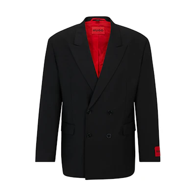HUGO BOSS Oversize-Fit Double-Breasted Wool Blend Jacket - Black 50487807-001