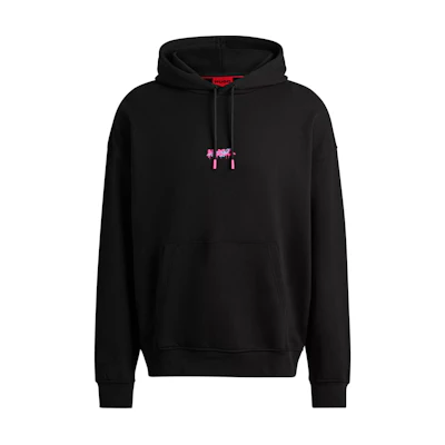 HUGO BOSS Oversized Cotton-Terry Hoodie with Seasonal Logo in Black 50509979-001