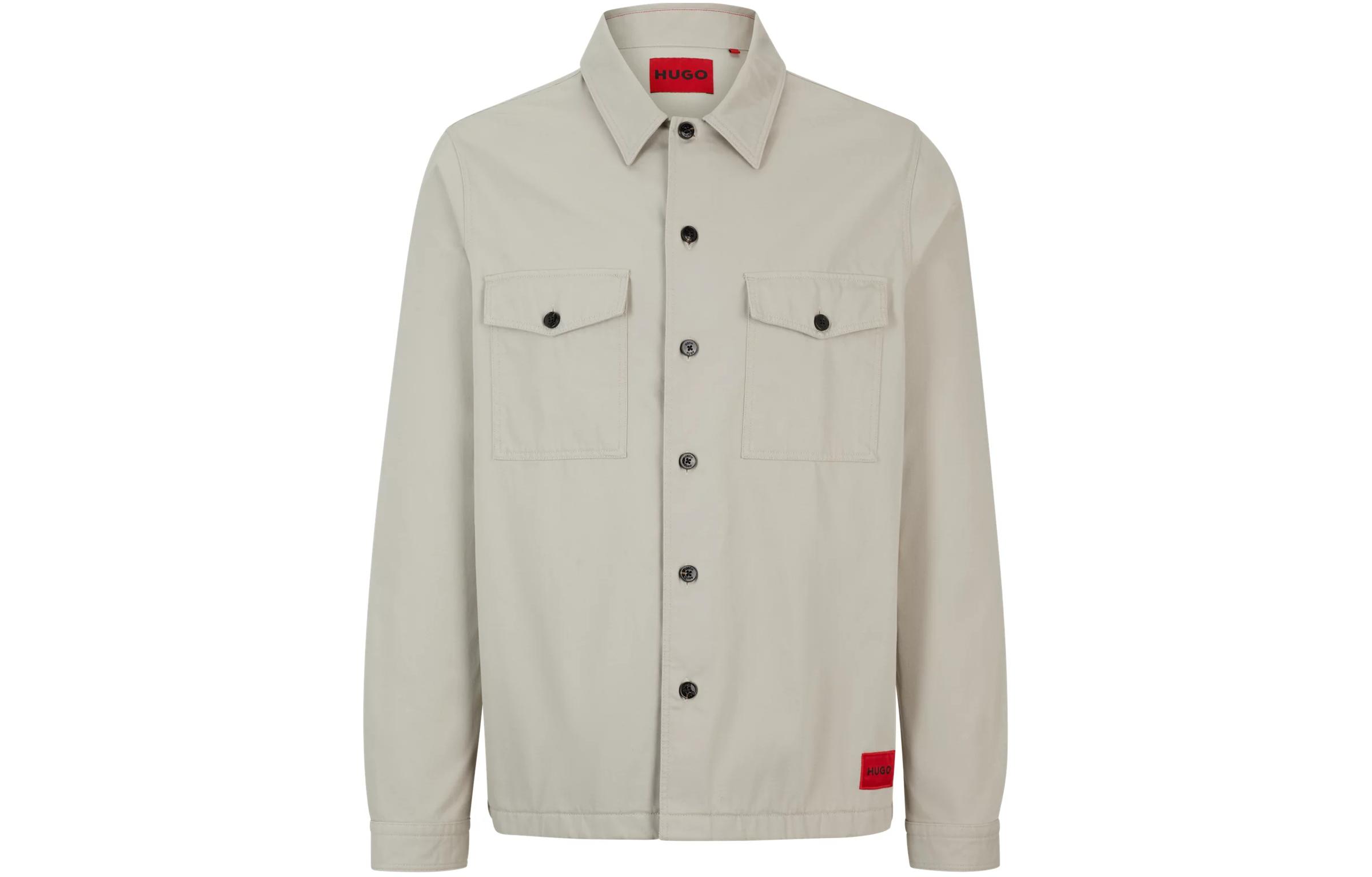 HUGO BOSS Oversized Cotton Twill Overshirt with Camp Collar Beige Mens Jacket 50468744-055
