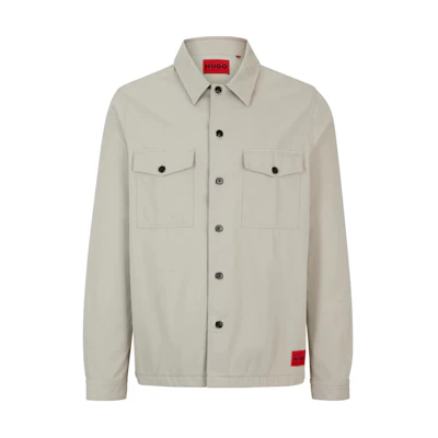 HUGO BOSS Oversized Cotton Twill Overshirt with Camp Collar Beige Mens Jacket 50468744-055
