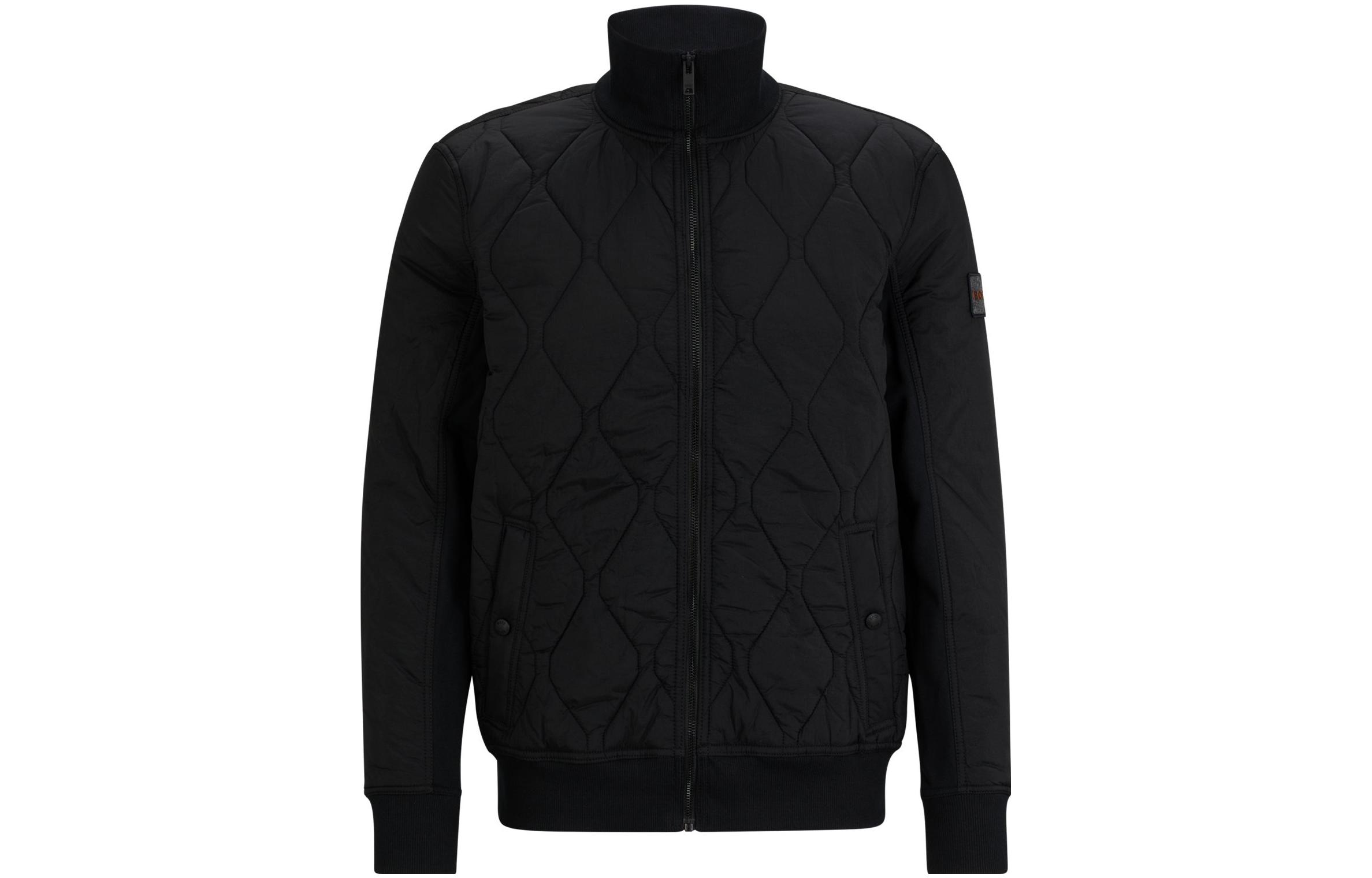 HUGO BOSS Patchwork Zip-Up Stand Collar Jacket Black - 50498854-001