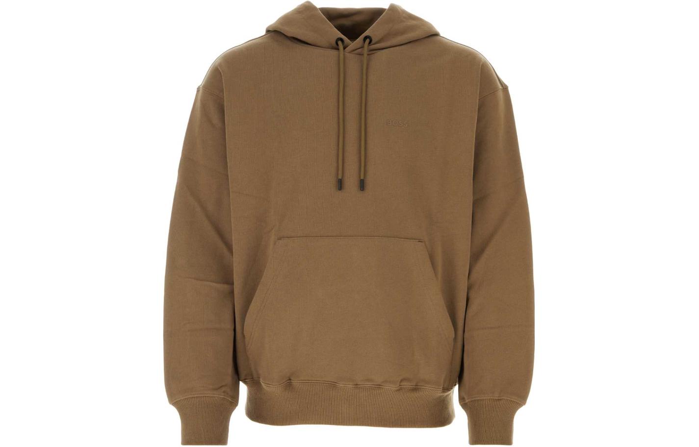 HUGO BOSS Patterned Pullover Hoodie with Pocket Brown Men’s Long Sleeve 50505775-249