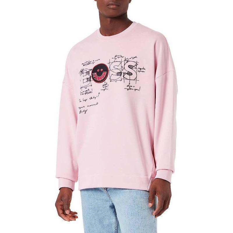 HUGO BOSS Pink Logo Print Slim Fit Crewneck Long Sleeve Sweatshirt 50471934-683
