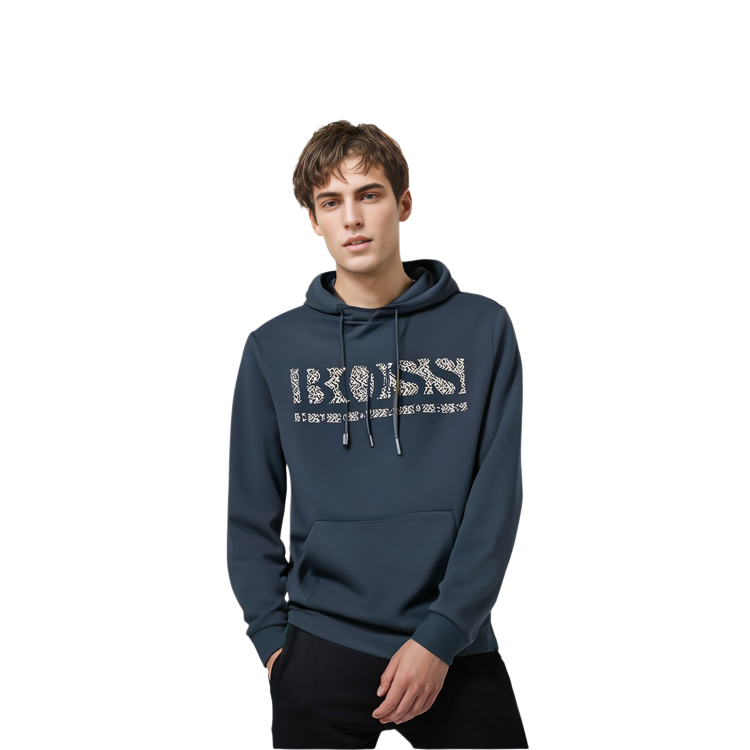 Shop HUGO BOSS Pixel Logo Hoodie Lelaki Biru 50456422-410