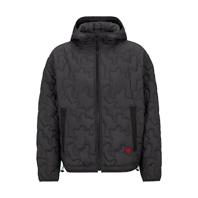 HUGO BOSS Plain Patch Quilted Cotton Hoodie Jacket Navy Blue Men’s 50496405-023