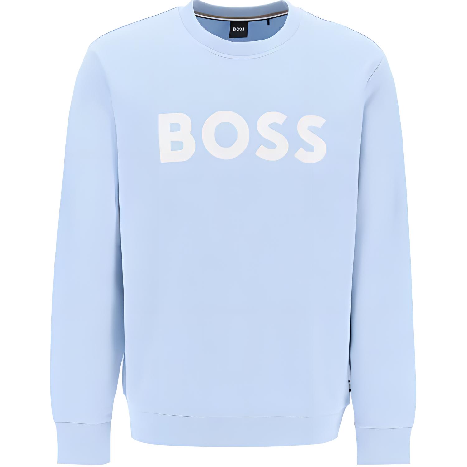 HUGO BOSS Pullover Crewneck Sweatshirt Light Blue with Logo Print 50496642-450