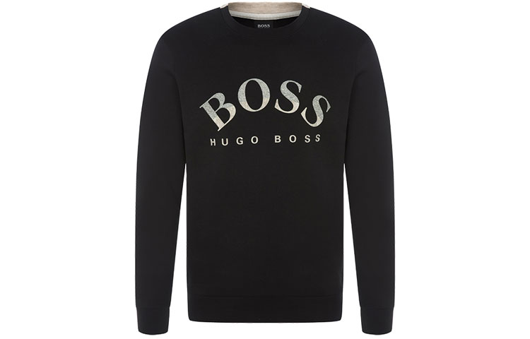 HUGO BOSS Pullover Sweatshirt with Large Logo Print in Black 50457020-001
