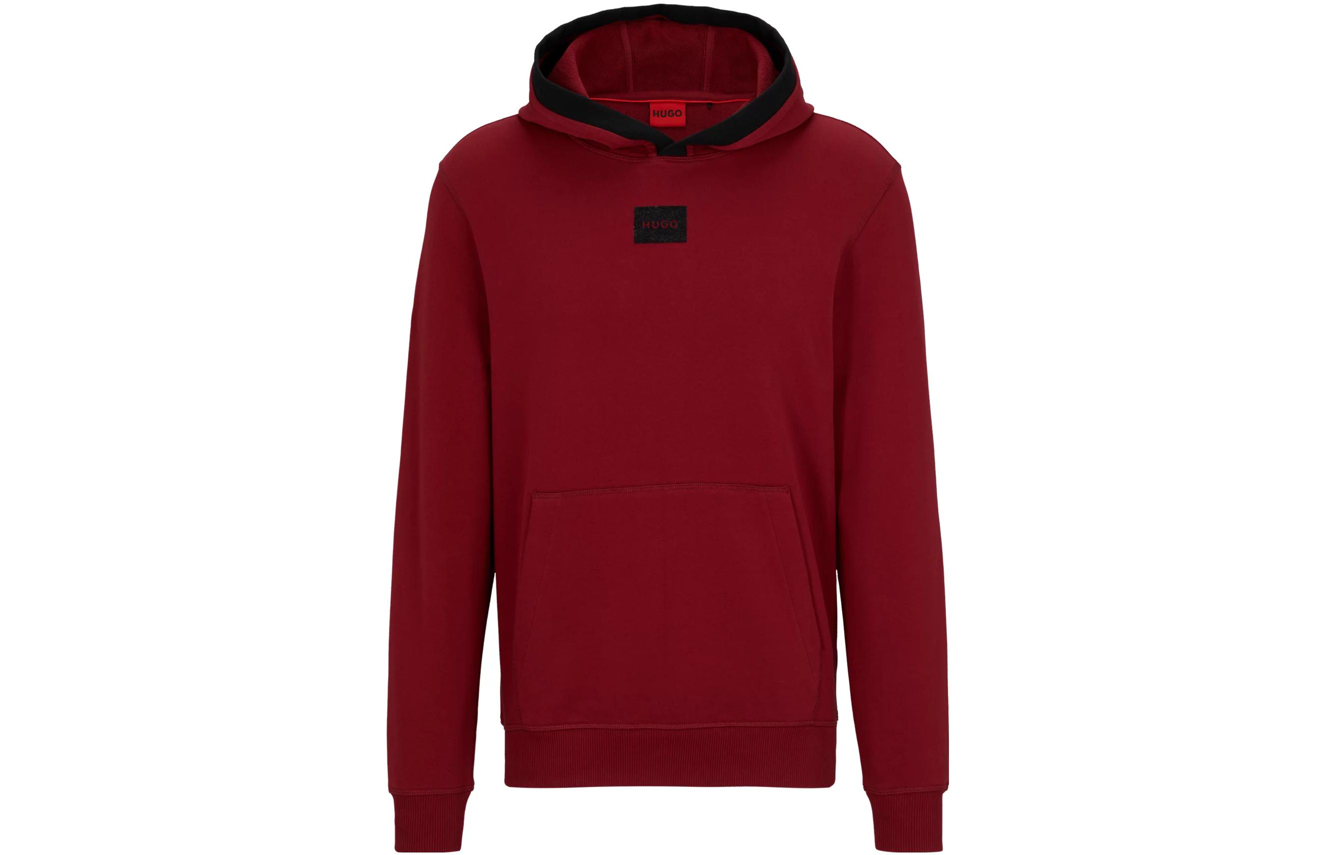 HUGO BOSS Red Cotton-Terry Regular-Fit Hoodie with Flock-Print Logo for Men 50496697-604