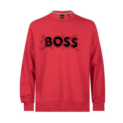 HUGO BOSS Red Crewneck Sweatshirt with Logo Print Design 50510132-623