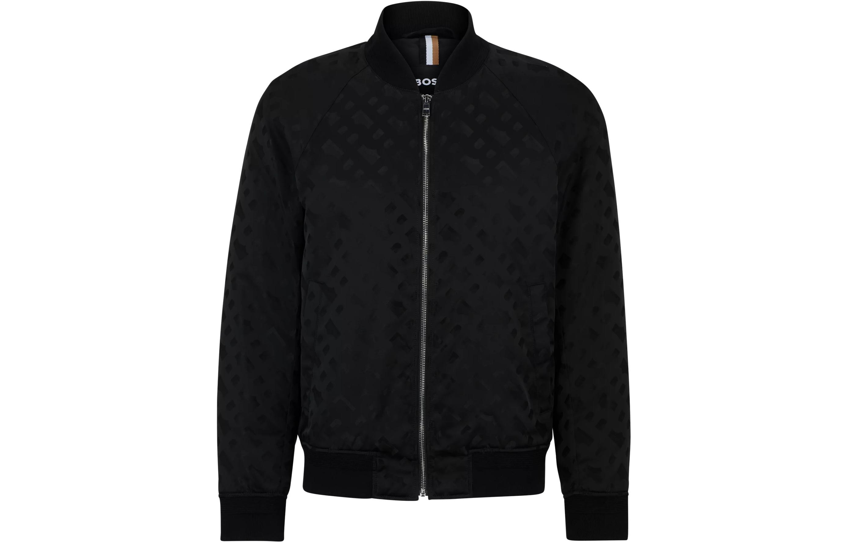 HUGO BOSS Regular-Fit 3D Monogram Jacquard Jacket Black Zip-Up 50505648001