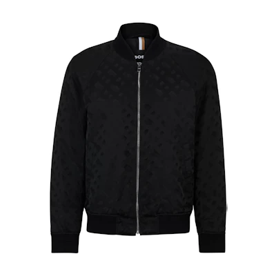 HUGO BOSS Regular-Fit 3D Monogram Jacquard Jacket Black Zip-Up 50505648001
